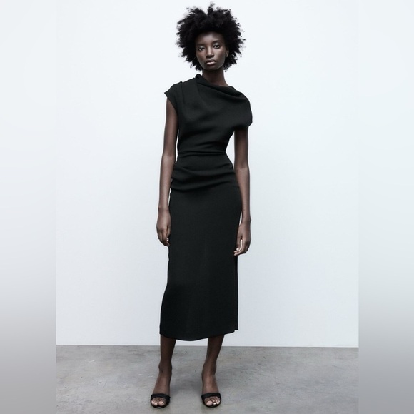 Zara Dresses & Skirts - Zara Black Asymmetrical Midi Dress